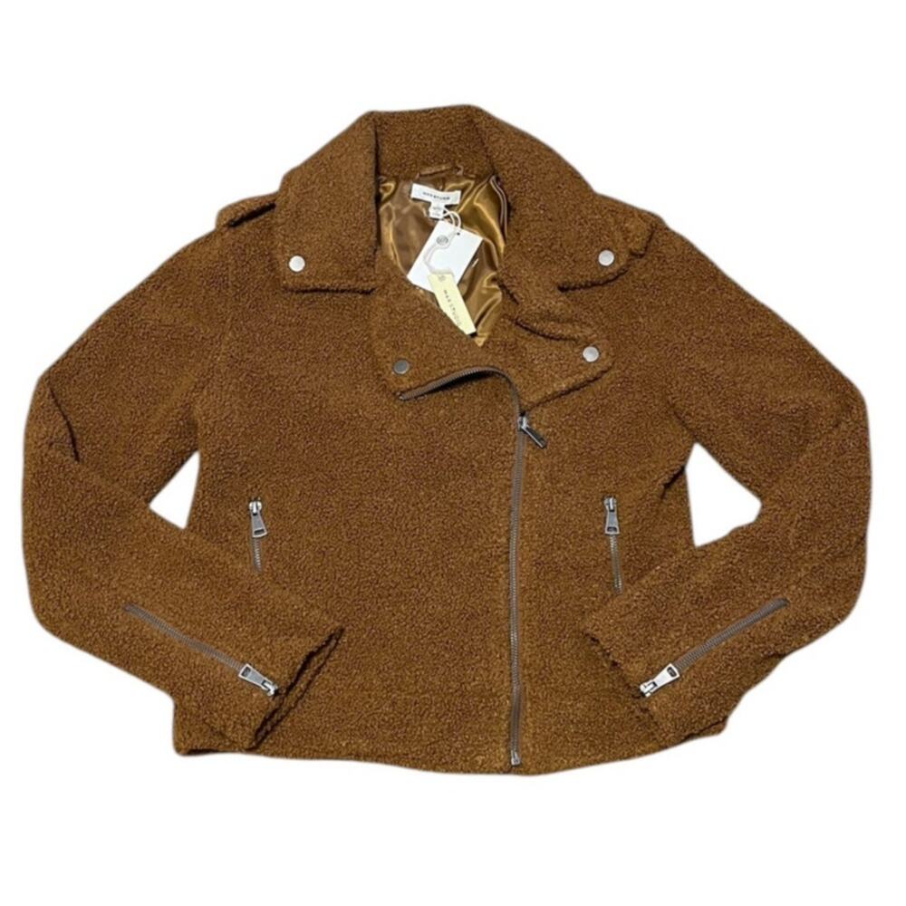 Max Studio Womens Faux Fur Cozy Moto Motorcycle Zip Front Jacket Size Small NWT